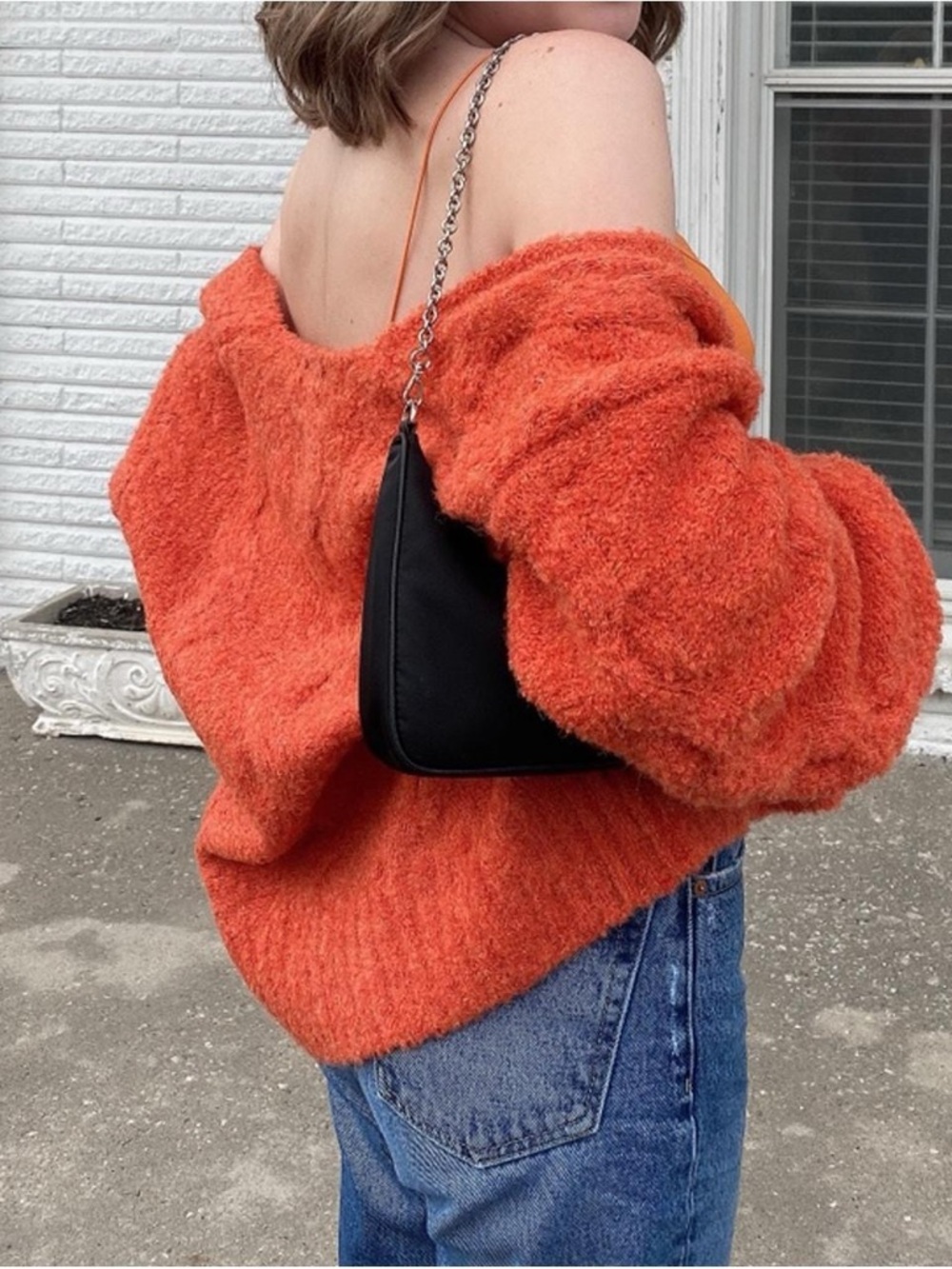 Glassons Off-Shoulder Orange Bouclé Sweater